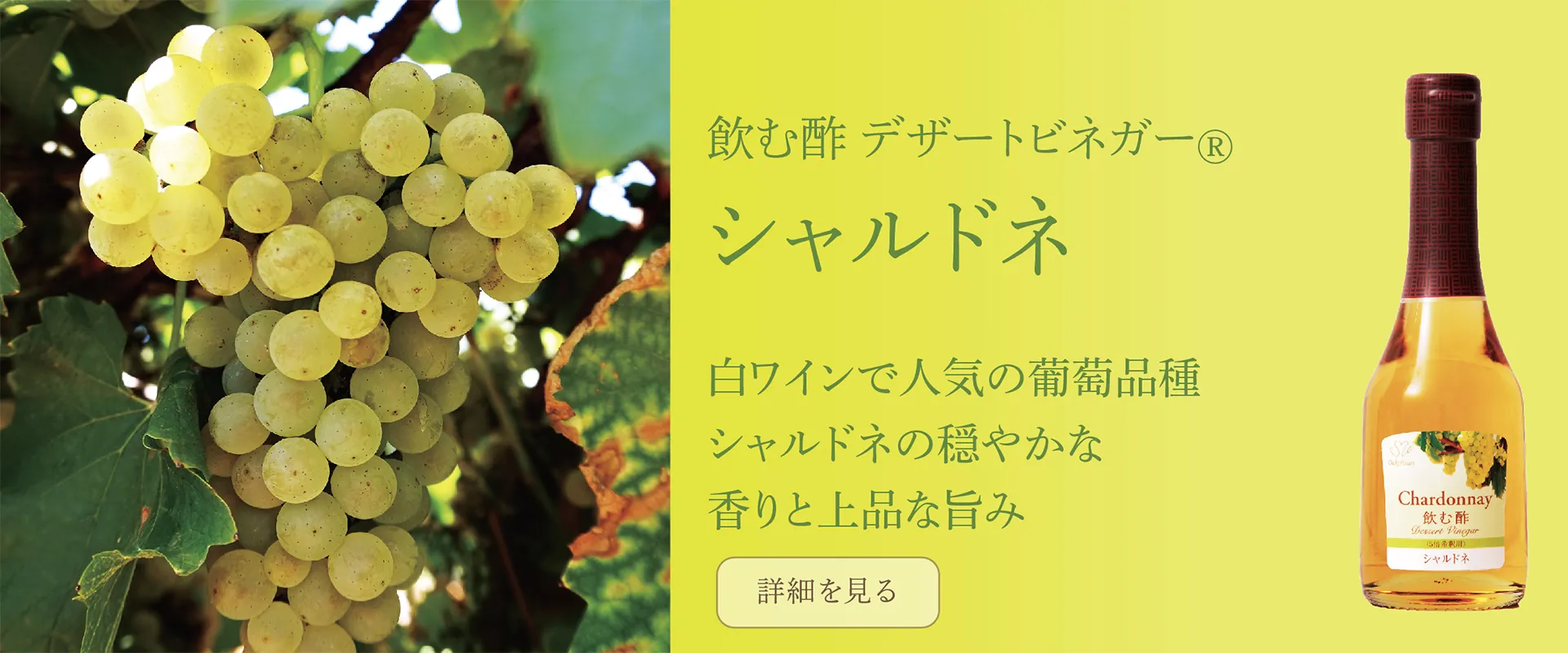 飲む酢・デザートビネガー・シャルドネ　白ワインで人気の葡萄品種シャルドネの穏やかな香りと上品な旨み